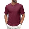 imageMAGCOMSEN Mens Henley Shirts Short Sleeve Casual Collarless Shirt Quick Dry Summer TShirts Golf Workout TopsWine Red