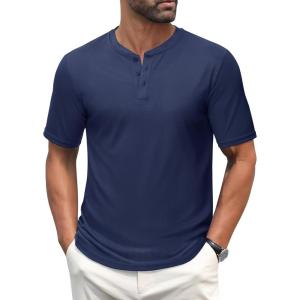 imageMAGCOMSEN Mens Henley Shirts Short Sleeve Casual Collarless Shirt Quick Dry Summer TShirts Golf Workout TopsNavy