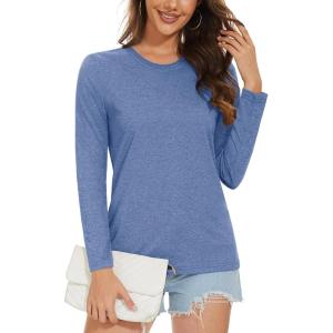 imageMAGCOMSEN Womens LongSleeve CrewNeck Cotton TShirt ClassicFit Shirt Soft Breathable Casual Tee Basic TopsGrayish Blue