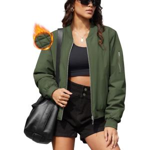 imageMAGCOMSEN Womens Winter Bomber Jacket Casual Basic Zip Up Padded Coats Water Resistant Long Sleeve Outwear with PocketsArmy Green