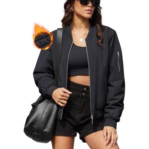 imageMAGCOMSEN Womens Winter Bomber Jacket Casual Basic Zip Up Padded Coats Water Resistant Long Sleeve Outwear with PocketsBlack