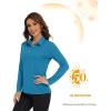 imageMAGCOMSEN Womens Polo Shirts Long Sleeve Golf T Shirt Quick Dry UPF 50 Sun Protection Lightweight Athletic Tennis ShirtsBlue Green