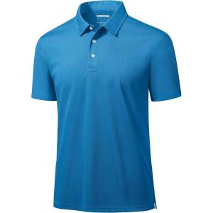 imageMAGCOMSEN Mens Polo Shirts 3 Buttons Casual Work T Shirts Quick Dry Short Sleeve Golf Shirt Pique Jersey Outdoor PerformanceBlue Green