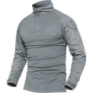 imageMAGCOMSEN Mens Tactical Military Shirts 14 Zip Long Sleeve Shirt with PocketsLight Grey