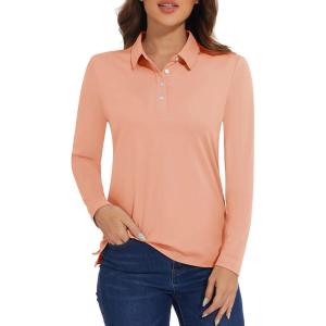 imageMAGCOMSEN Womens Polo Shirts Long Sleeve Golf T Shirt Quick Dry UPF 50 Sun Protection Lightweight Athletic Tennis ShirtsApricot