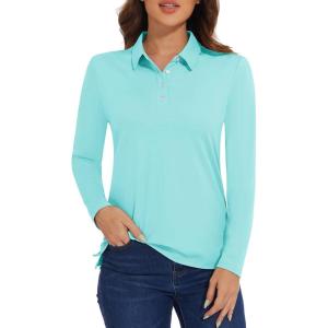 imageMAGCOMSEN Womens Polo Shirts Long Sleeve Golf T Shirt Quick Dry UPF 50 Sun Protection Lightweight Athletic Tennis ShirtsLight Blue