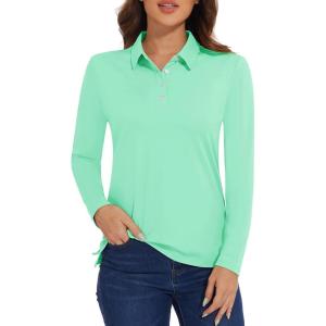 imageMAGCOMSEN Womens Polo Shirts Long Sleeve Golf T Shirt Quick Dry UPF 50 Sun Protection Lightweight Athletic Tennis ShirtsMint Green