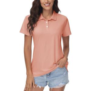 imageMAGCOMSEN Womens Polos Golf Shirts Short Sleeve Collared Shirt Women Quick Dry Fit UPF 50 Tennis Work Athletic TopsApricot