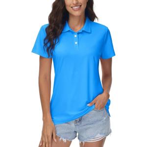 imageMAGCOMSEN Womens Polos Golf Shirts Short Sleeve Collared Shirt Women Quick Dry Fit UPF 50 Tennis Work Athletic TopsAzure