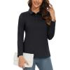 imageMAGCOMSEN Womens Long Sleeve Golf Shirts UPF 50 Polo Moisture Wicking 3Button Placket Casual Shirt for Tennis SportsBlack