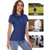 imageMAGCOMSEN Womens Polo Shirts Short Sleeve 4Button Casual Work Collared Shirts Moisture Wicking Golf ShirtsDark Blue
