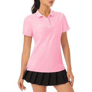 imageMAGCOMSEN Womens Golf Polo Shirts Short Sleeve Collared QuickDry Moisture Wicking TShirt Workout Athletic Tennis TopsAlight Pink