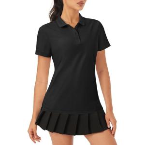 imageMAGCOMSEN Womens Golf Polo Shirts Short Sleeve Collared QuickDry Moisture Wicking TShirt Workout Athletic Tennis TopsBlack