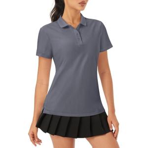 imageMAGCOMSEN Womens Golf Polo Shirts Short Sleeve Collared QuickDry Moisture Wicking TShirt Workout Athletic Tennis TopsDark Gray