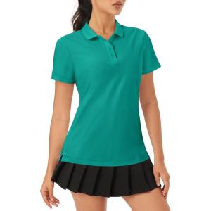 imageMAGCOMSEN Womens Golf Polo Shirts Short Sleeve Collared QuickDry Moisture Wicking TShirt Workout Athletic Tennis TopsEmerald Green