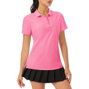 imageMAGCOMSEN Womens Golf Polo Shirts Short Sleeve Collared QuickDry Moisture Wicking TShirt Workout Athletic Tennis TopsRose Red