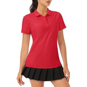 imageMAGCOMSEN Womens Golf Polo Shirts Short Sleeve Collared QuickDry Moisture Wicking TShirt Workout Athletic Tennis TopsTomato Red
