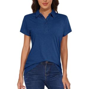imageMAGCOMSEN Womens Golf Polo TShirts Short Sleeve UPF 50 Quick Dry Polo Collared Shirts Lightweight Athletic Sports ShirtDark Blue