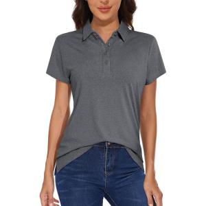 imageMAGCOMSEN Womens Golf Polo TShirts Short Sleeve UPF 50 Quick Dry Polo Collared Shirts Lightweight Athletic Sports ShirtDark Grey