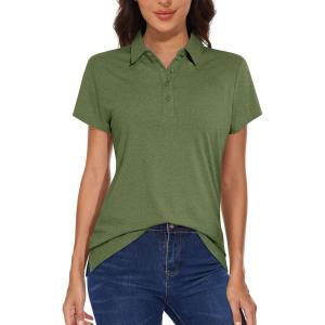 imageMAGCOMSEN Womens Golf Polo TShirts Short Sleeve UPF 50 Quick Dry Polo Collared Shirts Lightweight Athletic Sports ShirtGreen