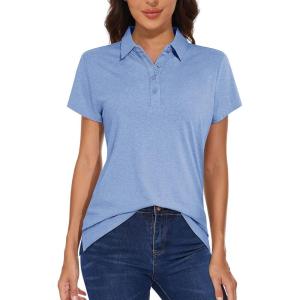 imageMAGCOMSEN Womens Golf Polo TShirts Short Sleeve UPF 50 Quick Dry Polo Collared Shirts Lightweight Athletic Sports ShirtLight Blue