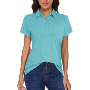 imageMAGCOMSEN Womens Golf Polo TShirts Short Sleeve UPF 50 Quick Dry Polo Collared Shirts Lightweight Athletic Sports ShirtLight Green