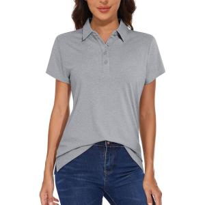 imageMAGCOMSEN Womens Golf Polo TShirts Short Sleeve UPF 50 Quick Dry Polo Collared Shirts Lightweight Athletic Sports ShirtLight Grey