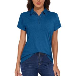 imageMAGCOMSEN Womens Golf Polo TShirts Short Sleeve UPF 50 Quick Dry Polo Collared Shirts Lightweight Athletic Sports ShirtMedium Blue