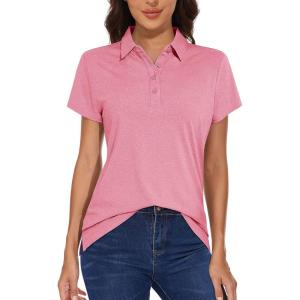 imageMAGCOMSEN Womens Golf Polo TShirts Short Sleeve UPF 50 Quick Dry Polo Collared Shirts Lightweight Athletic Sports ShirtPink
