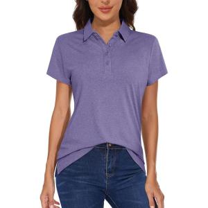 imageMAGCOMSEN Womens Golf Polo TShirts Short Sleeve UPF 50 Quick Dry Polo Collared Shirts Lightweight Athletic Sports ShirtPurple