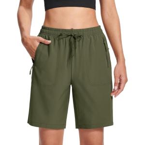 imageMAGCOMSEN Womens Hiking Shorts Lightweight Quick Dry 8quot Golf Shorts Water Resistant with 3 Zipper PocketsArmy Green