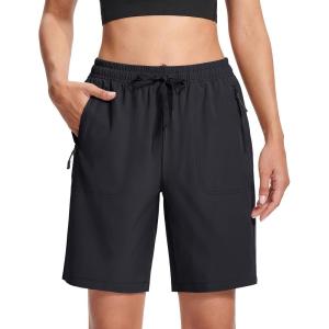 imageMAGCOMSEN Womens Hiking Shorts Lightweight Quick Dry 8quot Golf Shorts Water Resistant with 3 Zipper PocketsBlack