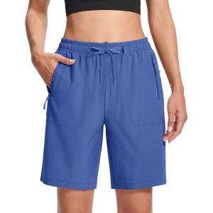 imageMAGCOMSEN Womens Hiking Shorts Lightweight Quick Dry 8quot Golf Shorts Water Resistant with 3 Zipper PocketsBlue Grey