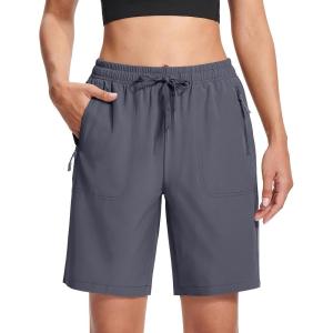 imageMAGCOMSEN Womens Hiking Shorts Lightweight Quick Dry 8quot Golf Shorts Water Resistant with 3 Zipper PocketsDark Grey