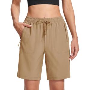 imageMAGCOMSEN Womens Hiking Shorts Lightweight Quick Dry 8quot Golf Shorts Water Resistant with 3 Zipper PocketsKhaki