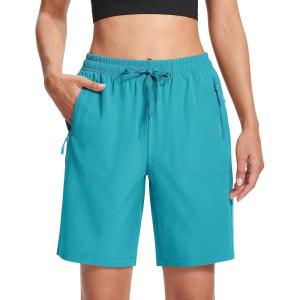 imageMAGCOMSEN Womens Hiking Shorts Lightweight Quick Dry 8quot Golf Shorts Water Resistant with 3 Zipper PocketsLake Blue
