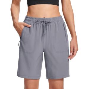 imageMAGCOMSEN Womens Hiking Shorts Lightweight Quick Dry 8quot Golf Shorts Water Resistant with 3 Zipper PocketsLight Grey