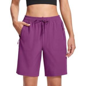 imageMAGCOMSEN Womens Hiking Shorts Lightweight Quick Dry 8quot Golf Shorts Water Resistant with 3 Zipper PocketsPurple Red
