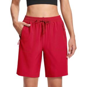 imageMAGCOMSEN Womens Hiking Shorts Lightweight Quick Dry 8quot Golf Shorts Water Resistant with 3 Zipper PocketsTomato Red