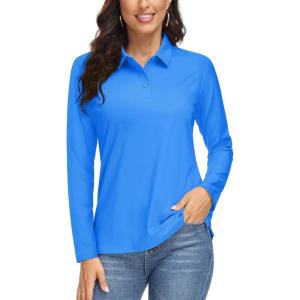 imageMAGCOMSEN Womens Long Sleeve Golf Shirts UPF 50 Polo Moisture Wicking 3Button Placket Casual Shirt for Tennis SportsSky Blue