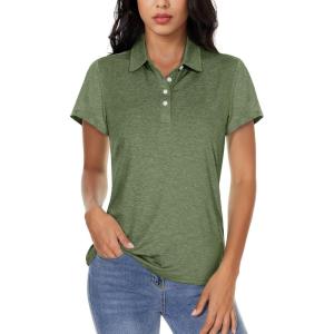 imageMAGCOMSEN Womens Polo Shirts Short Sleeve 4Button Casual Work Collared Shirts Moisture Wicking Golf ShirtsArmy Green