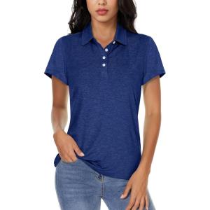 imageMAGCOMSEN Womens Polo Shirts Short Sleeve 4Button Casual Work Collared Shirts Moisture Wicking Golf ShirtsDark Blue