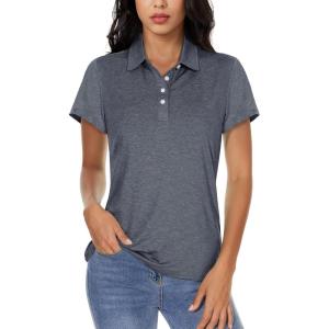 imageMAGCOMSEN Womens Polo Shirts Short Sleeve 4Button Casual Work Collared Shirts Moisture Wicking Golf ShirtsDark Grey