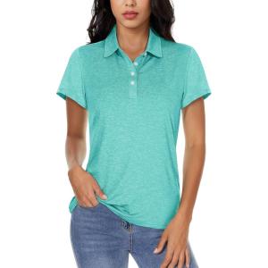 imageMAGCOMSEN Womens Polo Shirts Short Sleeve 4Button Casual Work Collared Shirts Moisture Wicking Golf ShirtsLight Green