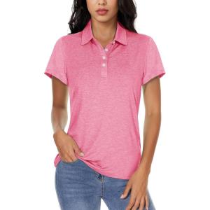 imageMAGCOMSEN Womens Polo Shirts Short Sleeve 4Button Casual Work Collared Shirts Moisture Wicking Golf ShirtsPink