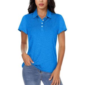 imageMAGCOMSEN Womens Polo Shirts Short Sleeve 4Button Casual Work Collared Shirts Moisture Wicking Golf ShirtsSea Blue
