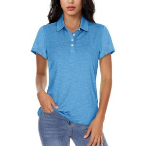 imageMAGCOMSEN Womens Polo Shirts Short Sleeve 4Button Casual Work Collared Shirts Moisture Wicking Golf ShirtsSky Blue