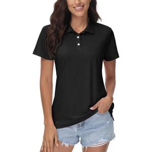 imageMAGCOMSEN Womens Polos Golf Shirts Short Sleeve Collared Shirt Women Quick Dry Fit UPF 50 Tennis Work Athletic TopsBlack