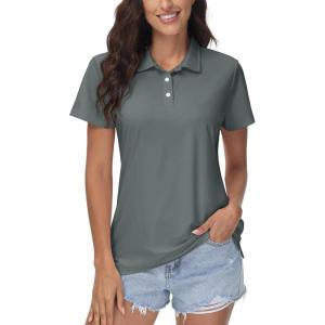 imageMAGCOMSEN Womens Polos Golf Shirts Short Sleeve Collared Shirt Women Quick Dry Fit UPF 50 Tennis Work Athletic TopsGrey