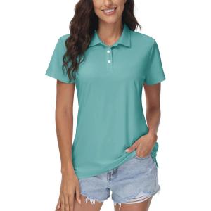 imageMAGCOMSEN Womens Polos Golf Shirts Short Sleeve Collared Shirt Women Quick Dry Fit UPF 50 Tennis Work Athletic TopsGrey Green